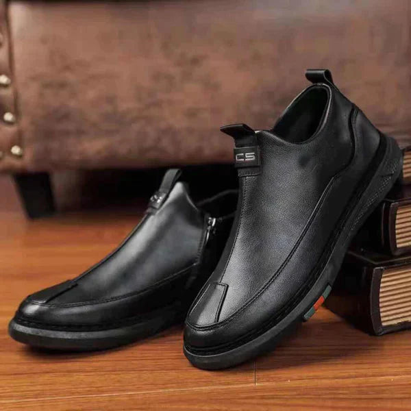 Black Zip Casual Leather Shoes