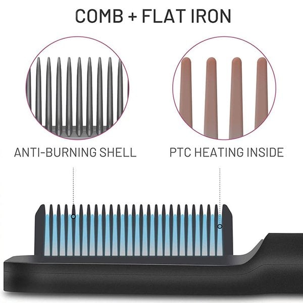2 in 1 Hair Straightener and Styling Comb with Negative Ion Technology.