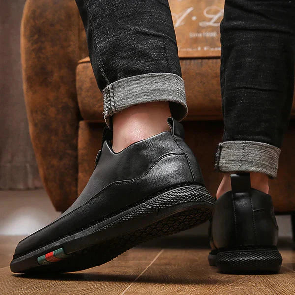 Black Zip Casual Leather Shoes