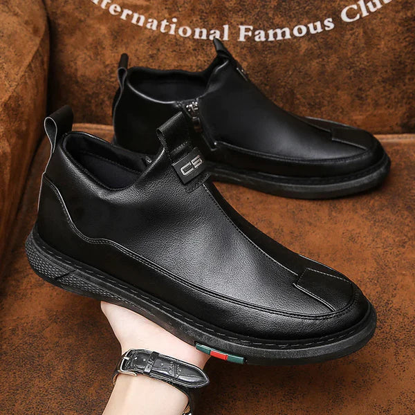 Black Zip Casual Leather Shoes