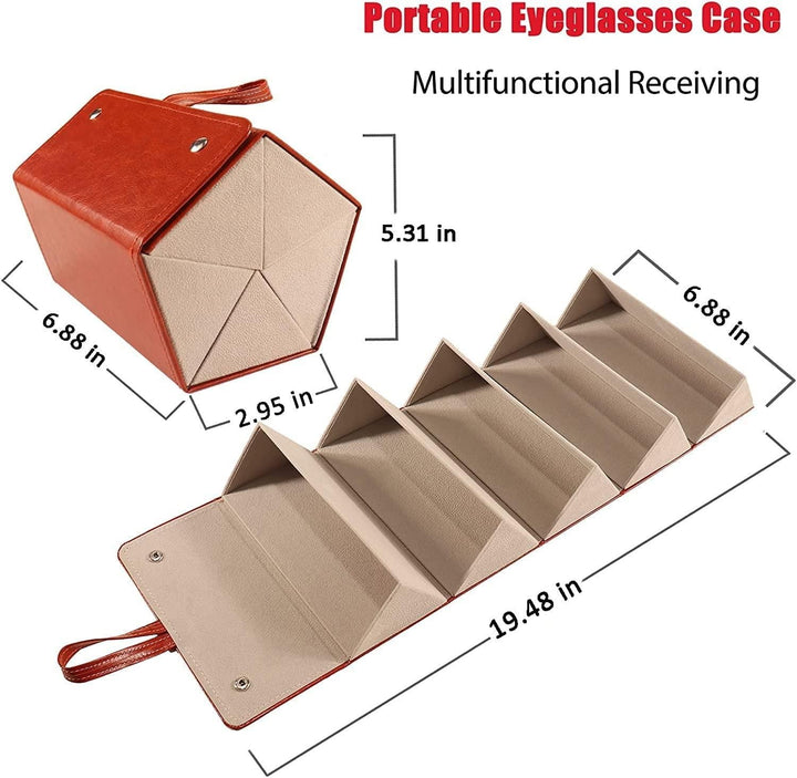 5-Slot Eye Glass Holder Storage Travel Bag (Dark Brown)