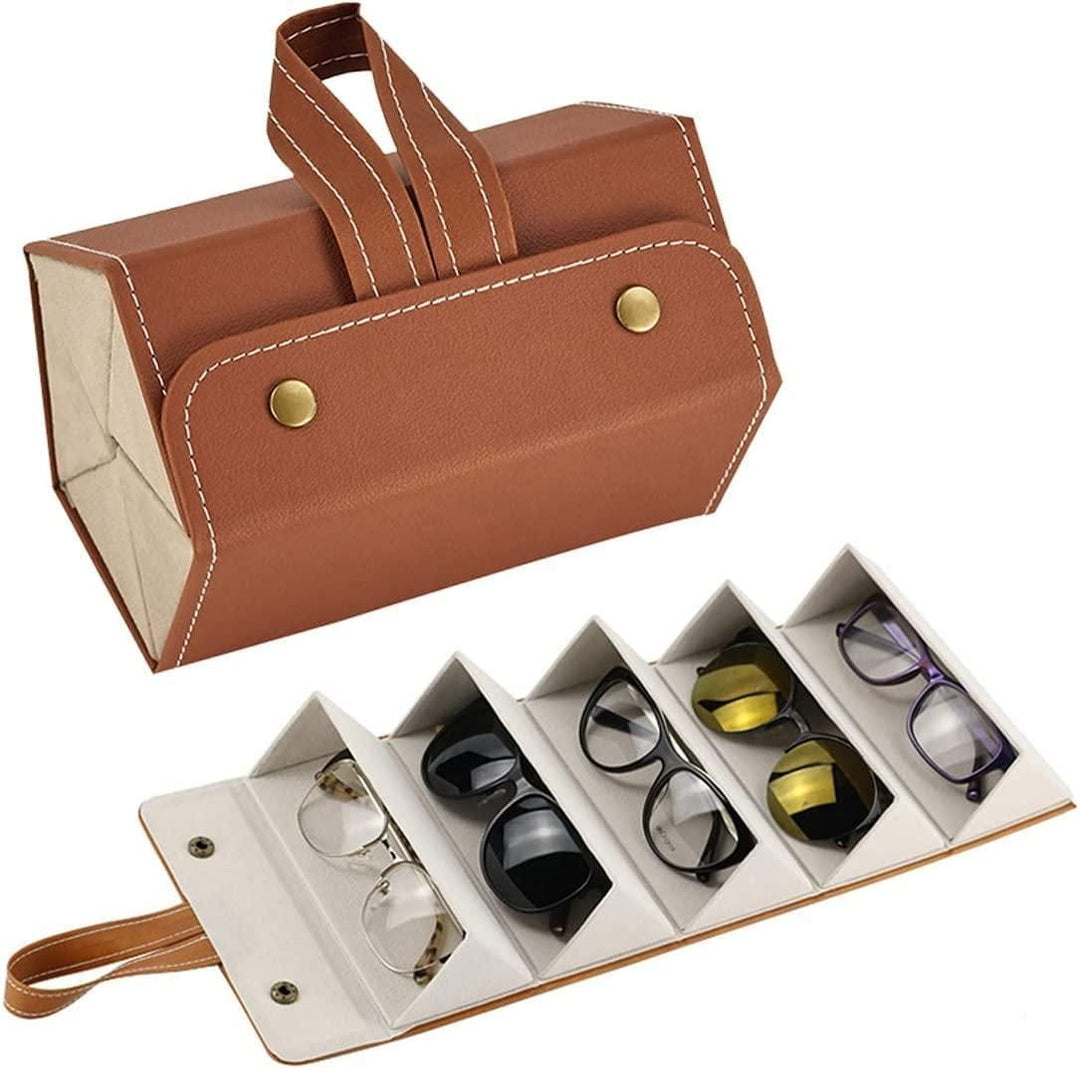 5-Slot Eye Glass Holder Storage Travel Bag (Dark Brown)